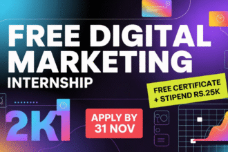 Digital Marketing Internship For FREE | FREE Certifiacte + Stipend Rs.25k Apply by 31 Nov
